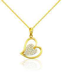 Ékszerkirály 14k arany medál, szív a szívben, kristályokkal díszítve (AM108)