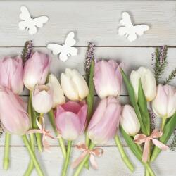 Decoupage szalvéták White & Pink Tulips on Wood - 1 db
