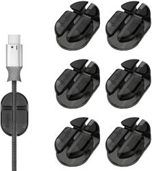 Ringke Organizator cabluri pentru birou din silicon cu autoadeziv, set 6 bucati, negru (DROP028)