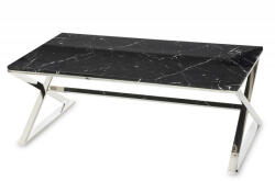 Art-Pol Design ezüst fém dohányzóasztal, márvány hatású asztallap 45x120x60cm (146925)