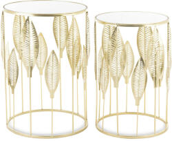 Art-Pol Design arany 2db-os fém asztal szett, tükrös üveg asztallap 55x38x38/50x33x33cm (140325)