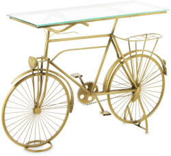 Art-Pol Design arany kerékpár vázon fém asztal, üveg asztallap 76, 5x115x37cm (140493)