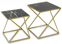 ART-POL Design fém 2db-os asztal szett, márvány hatású kő asztallap 52, 5x45x45 / 44, 5x40x40cm (113144)