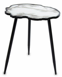 Art-Pol Fekete design fém háromlábú asztalka, márvány hatású aszimmetrikus kő asztallap 61, 5x50x38cm (135169)