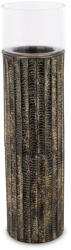 ART-POL Sötétbarna dombormintás fém hengeres mécsestartó oszlop üvegbúrával 83x21x21cm (163782) - perfectodekor