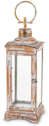 ART-POL Vintage koptatott barna-krém üvegezett fém mécsestartó lantern lámpás akasztóval 66x19x19cm (164762)
