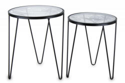 ART-POL Design fekete faleveles fém 2db-os asztalka szett, üveg asztallap 56, 5x46, 5x46, 5/50x41, 5x41, 5cm (136174)