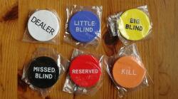  Poker Buttons Set (komplett gombkészlet: Dealer, Big Blind, Small Blind, Missed Blind, Reserved, Kill)