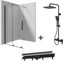 Deante x Alcaplast Set paravan dus walk-in 120x195 cm, rigola si coloana de dus negru mat Anemon (setdeante3)