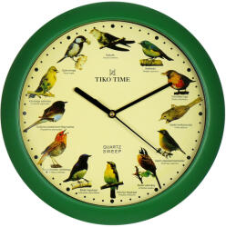 TIKO TIME falióra, quartz, zöld színű műanyag tok, madaras számlap, (madárhangos) (7647-9)