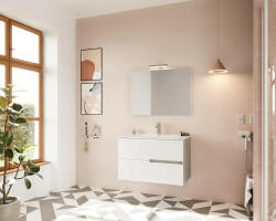 Savinidue Eva 80cm-es 2 fiókos fürdőszobaszekrény fényes fehér & szürke tölgy + mosdó - smartbutor