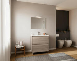 Savinidue Lisbona 80cm-es 2 fiókos fürdőszobaszekrény füstölt tölgy + mosdó - smartbutor