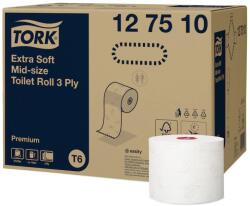 Tork Toalettpapír 3 rétegű duplatekercses átmérő: 13, 2 cm 70 m/tek 27 tekercs/karton Premium Mid-size T6 Tork_127510 fehér (51529)