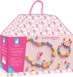 Janod Atelier Set creativ Set de fabricare bijuterii Mărgele din lemn Țara curcubeului 4 buc în vali (J09129)