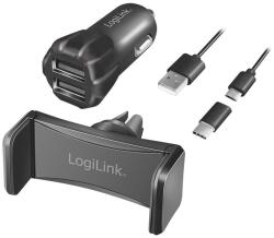 LogiLink USB Kfz Ladegerät + Smartphone Halterung im Set (PA0203) (PA0203)