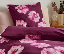 Tchibo Prémium pamut ágynemű, kétszemélyes méret 1 oldal bordó rózsaszín levelekkel, 1 oldal bordó