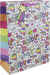 Eurowrap ajándéktasak (33x45, 5x15 cm) pasztell szivárványos, Birthday (4) (33955-1WC)