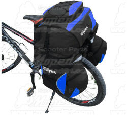  kerékpár hármas hordozótáska oldaltáskával csomagtartóra, oldaltáska: 45x33x22 cm, felső táskarész: 52x40x29 cm, anyaga: poliész