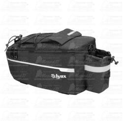  kerékpár táska csomagtartóra 38x15, 5x16 cm, anyaga poliészter, súly: 350g, vizes palack zseb, víz-, és hőálló, belső bélés, feket