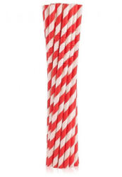 Godan Red Stripes, Piros rugalmas papír szívószál 12 db-os (MLG126761)