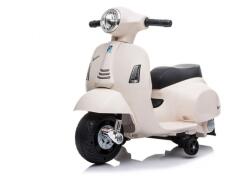 Beneo Motocicletă electrică Vespa GTS, albă, cu roți ajutătoare, Model cu licență, Baterie 6V, Scaun piele, motor 30W
