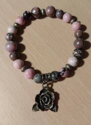  Rodonit női karkötő bronz színű rózsa medállal Méret: 18cm