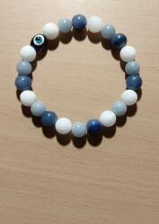  Angelit-Kék kvarc-Tejkvarc női karkötő védőszem gyönggyel Méret: 14cm