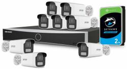 HikVision Sistem supraveghere IP exterior basic Hikvision 8EXTALB50-4MP-HDD, 8 camere, 4 MP, Lumina alba 50 m, 4 mm, PoE, HDD 2 TB (SIS-HK-IP-8EXTALB50-4MP-HDD)