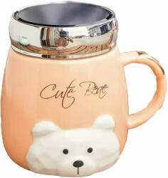 Pufo Cute Bear kerámia bögre tetővel kávéhoz vagy teához, 350 ml, (Pufo2982portocaliu)