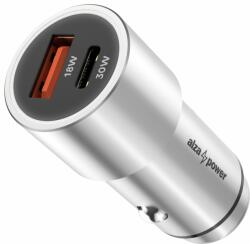 AlzaPower Car Charger X525 USB-A + USB-C Power Delivery 30W - ezüst (APW-CC2QPD01AS)
