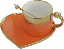 Pufo Desire kerámia bögre szív alakú tányérral és kanál kávéhoz v (Pufo2984portocaliu)
