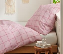 Tchibo Prémium pamut ágynemű, kockás, egyszemélyes méret Rózsaszínű bordóval és rózsaszín kockákkal