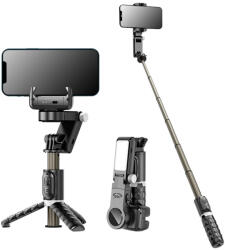 Techsuit Gimbal Selfie Stick Stable cu Lumina LED si Telecomanda, 70cm, Techsuit (Q18), Black