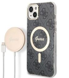 GUESS Husa Cover Guess 4G Print Magsafe + Wireless Charger pentru iPhone 14 Plus Black