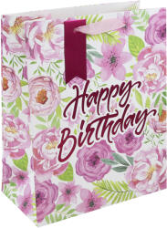 Eurowrap ajándéktasak (26, 5x33x14 cm) rózsaszirmos, Happy Birthday (4) (33970-2C)