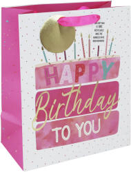 Eurowrap ajándéktasak (26, 5x33x14 cm) rózsaszín torta, Happy Birthday (4) (33967-2C)