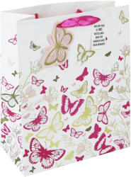 Eurowrap ajándéktasak (26, 5x33x14 cm) fehér, fekete-pink pillangók (4) (33982-2C)