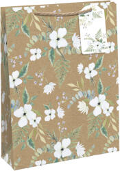 Eurowrap ajándéktasak (26, 5x33x14 cm) kraft, fehér virágos (4) (32358-2C)