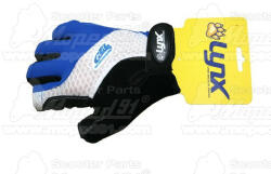 kerékpár kesztyű BRING2 L rövid ujjas kék/fehér/fekete bársonyos, hálós, sztreccs kézfej, zselés-szintetikus bőr tenyér LYNX