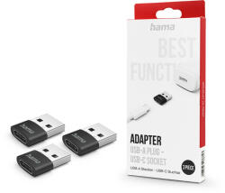 Hama USB Type-C - USB-A adapter - HAMA Adapter USB-A Plug - USB-C Socket - 3 db/csomag - fekete - rexdigital