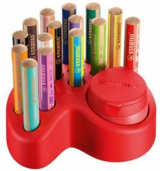 STABILO Színes ceruza készlet Stabilo asztali tartóban, kerek, vastag 15 különböző szín, hegyezővel