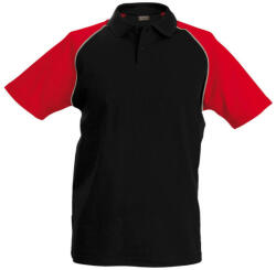 Kariban Férfi baseball galléros rövid ujjú piké póló, Kariban KA226, Black/Red-S (ka226bl-re-s)