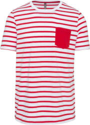 Kariban Férfi tengerész csíkos rövid ujjú póló mellzsebbel, Kariban KA378, Striped White/Red-L (ka378swh-re-l)