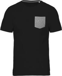 Kariban Férfi organikus környakas póló kontrasztos színű zsebbel, Kariban KA375, Black/Grey Heather-XL (ka375bl-grh-xl)