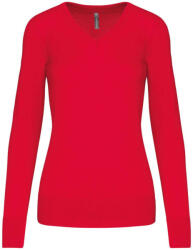 Kariban Női V-nyakú testhezálló pulóver, Kariban KA966, Red-XL (ka966re-xl)