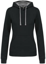 Kariban Női pulóver kontrasztos bélésű kapucnival, Kariban KA465, Black/Fine Grey-M (ka465bl-fg-m)
