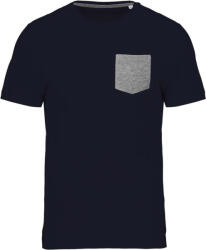 Kariban Férfi organikus környakas póló kontrasztos színű zsebbel, Kariban KA375, Navy/Grey Heather-S (ka375nv-grh-s)