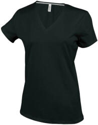 Kariban Női V-nyakú rövid ujjú pamut póló, Kariban KA381, Black-M (ka381bl-m)