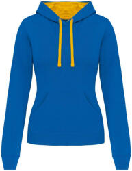 Kariban Női pulóver kontrasztos bélésű kapucnival, Kariban KA465, Light Royal Blue/Yellow-L (ka465lro-ye-l)