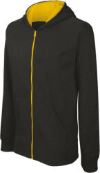 Kariban Gyermek cipzáras pulóver bélelt kontrasztos kapucnival, Kariban KA486, Black/Yellow-12/14 (ka486bl-ye-12-14)
